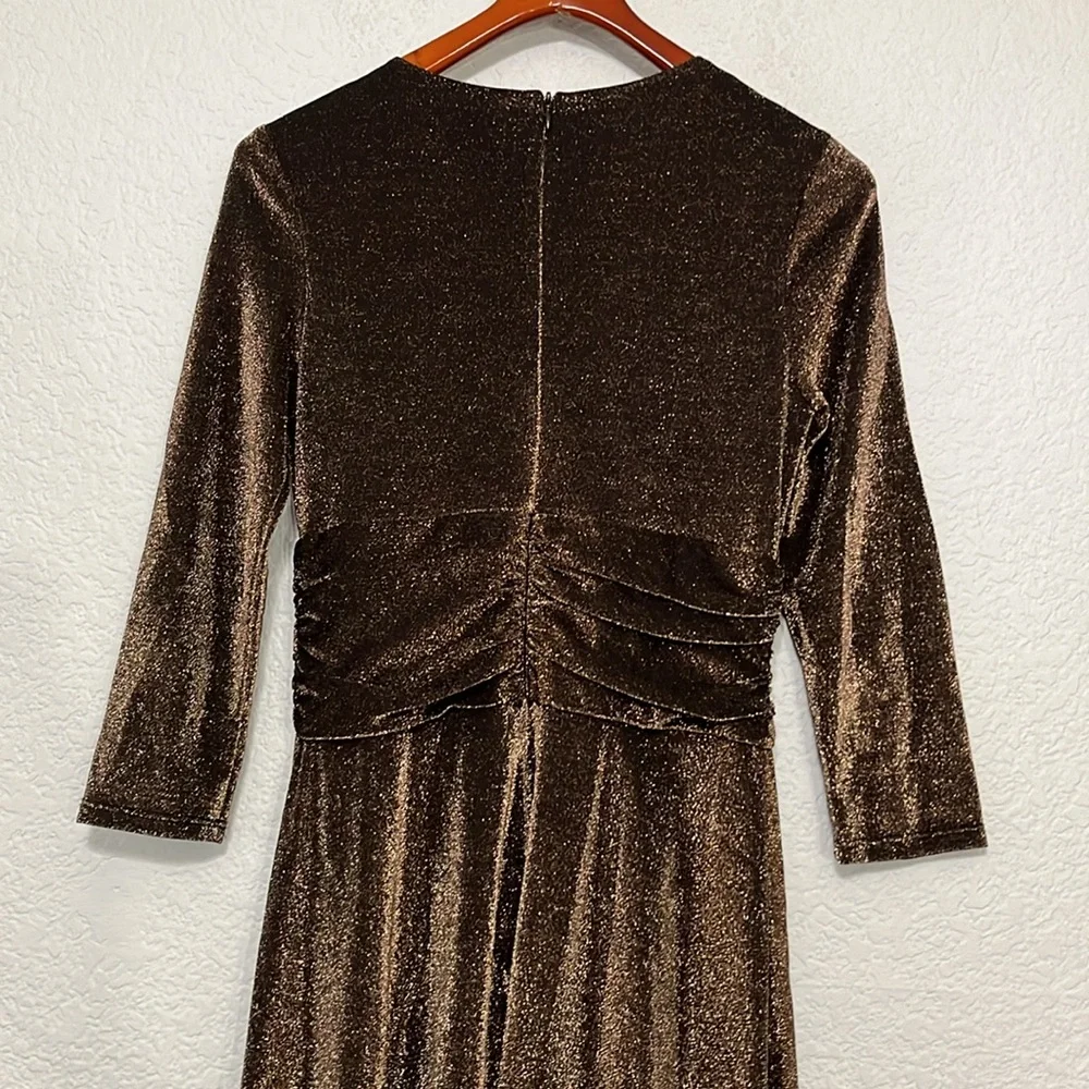 Eliza J Bronze Metallic Faux Wrap Dress - Picture 11 of 15